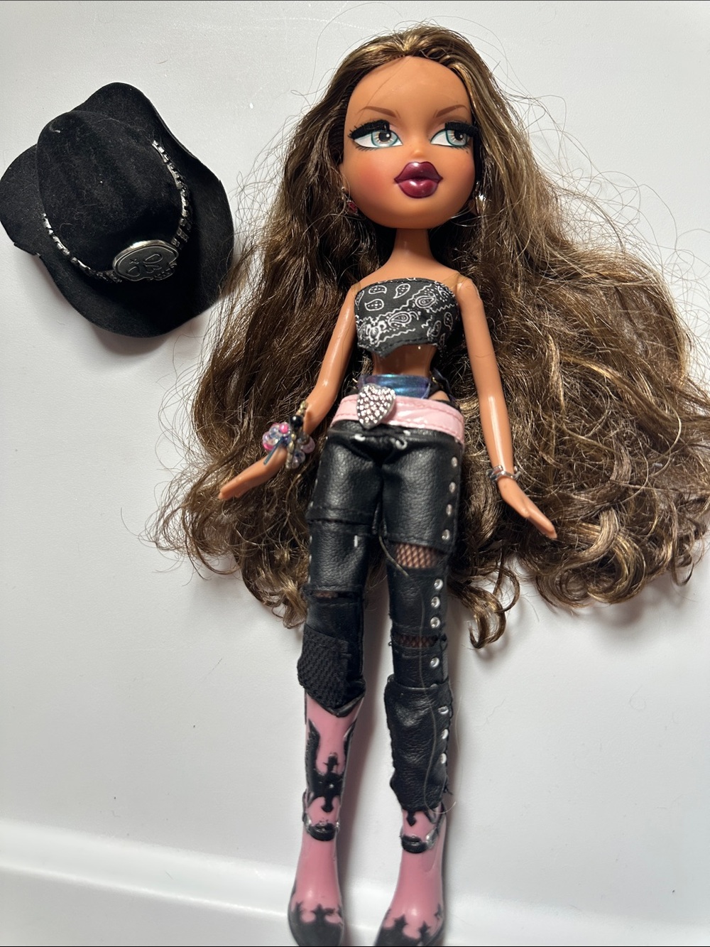 Doll Black & Pink Leather-Style Pants with Pink Boots